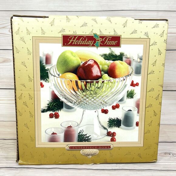 VTG Indiana Glass Centerpiece Bowl Facet-Cut Clear Glass Pedestal Fruit Dish EUC - Picture 2 of 13